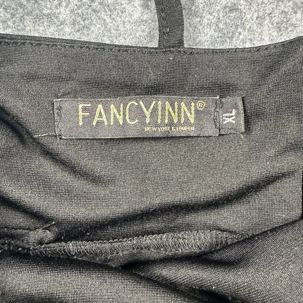 Fancyinn Women V-Neck Skater Dress XL Black Stretch Sleeveless Mini